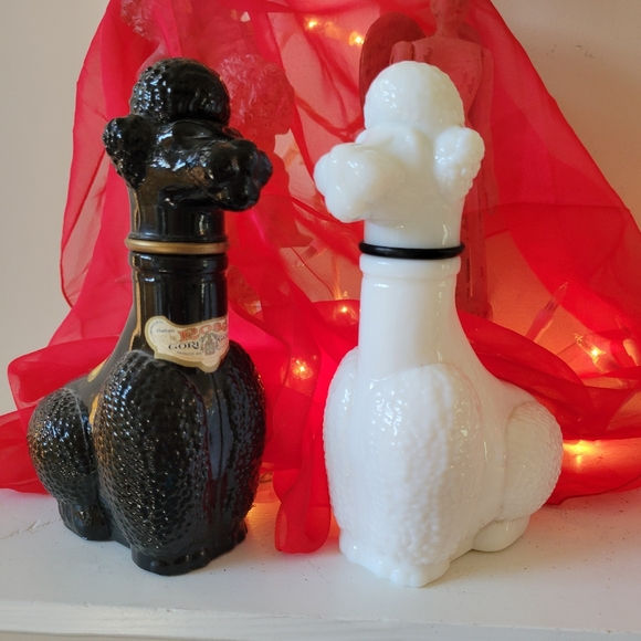 Vintage Other - Poodle Wine Decanters ~ Black & White Milk Glass ~ Gori Italian Wine ~ Vintage